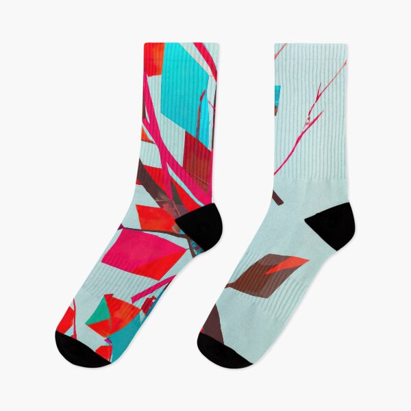 Item preview, Diagonal Branch and Leaves - Geometric Abstract Art - Red, Pink and Turquoise designed and sold by Inomaly Art.