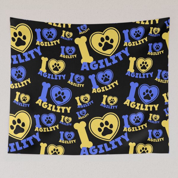 Item preview, I love agility in blue and yellow with a heart and a dog paw designed and sold by PausePapote.