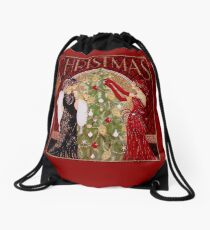 FLAPPERS : Vintage Decorating A Christmas Tree Print Drawstring Bag