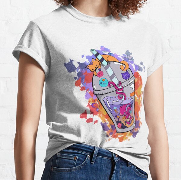 Bubble tea with monsters and creatures boba toppings and Japanese stickers Classic T-Shirt
