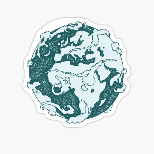 Earth with Clouds -Turquois Ink Drawing No Background Sticker