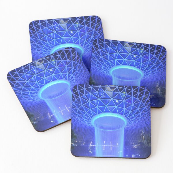Item preview, Jewel Waterfall at Singapore Changi airport aerial view at night under blue lights designed and sold by mark-taylor.