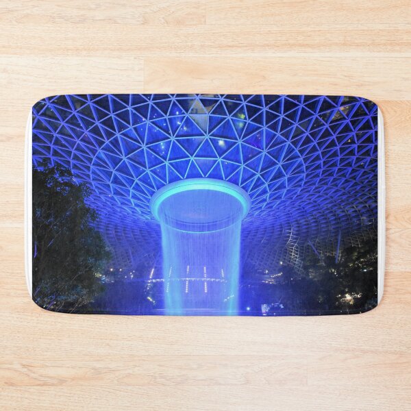 Item preview, Jewel Waterfall at Singapore Changi airport aerial view at night under blue lights designed and sold by mark-taylor.