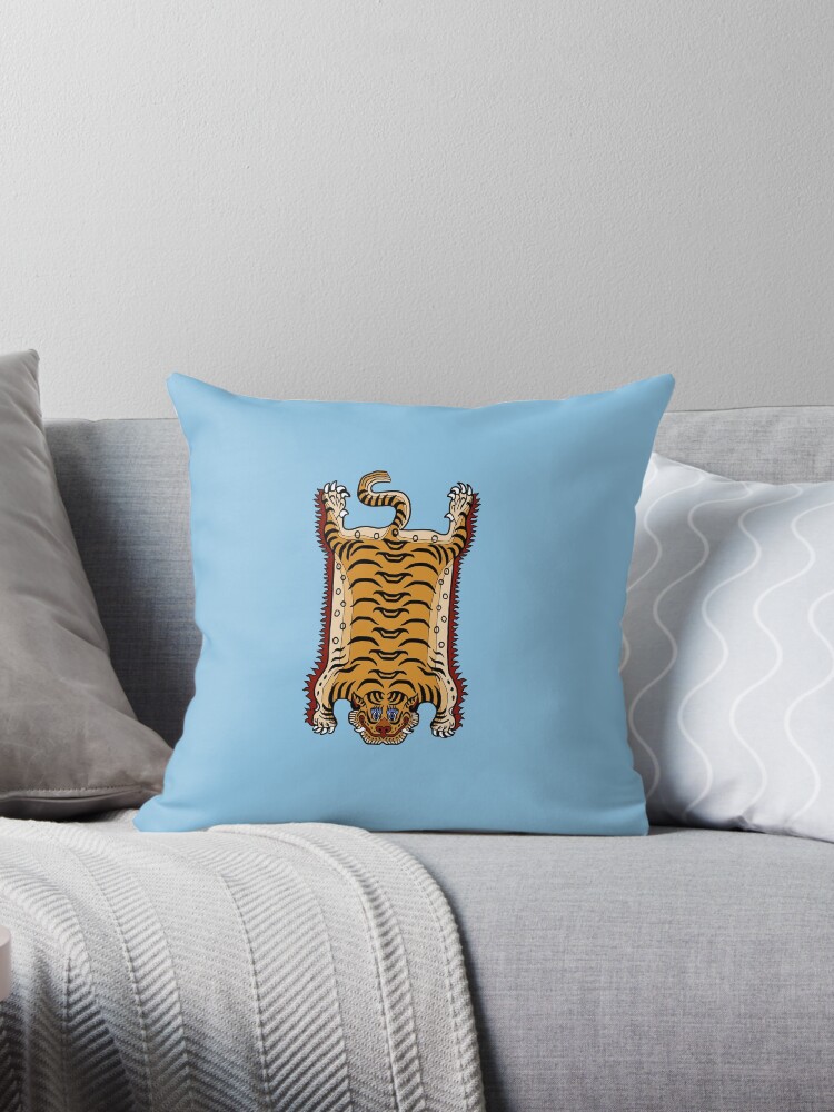 TIBETAN TIGER RUG 1 light blue Throw Pillow