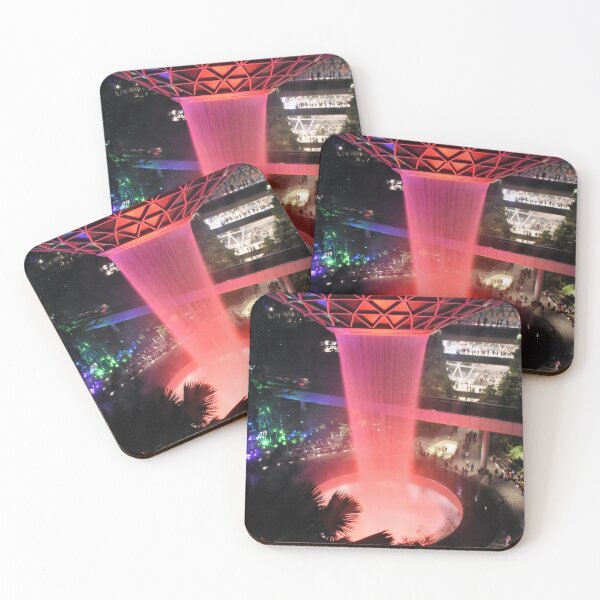 Item preview, Jewel Waterfall at Singapore Changi airport aerial view at night under red lights designed and sold by mark-taylor.