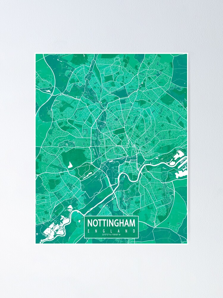 Nottingham City Map Of England Watercolor Poster For Sale By Demap Redbubble 