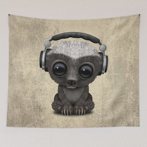 Item preview, Cute Baby Honey Badger Dj Wearing Headphones Vintage designed and sold by JeffBartels.