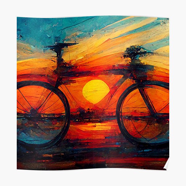 Ein malerisches Fahrrad vor einem lebendigen Himmel Poster