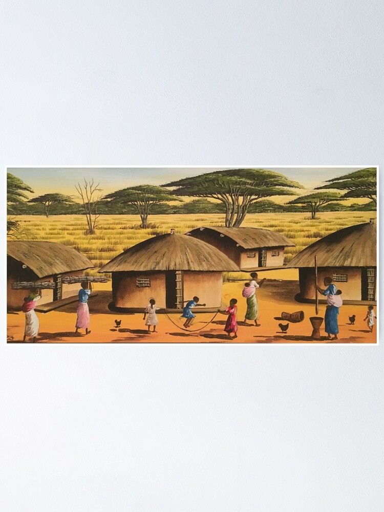 Poster Tribu Africaine Village Africain Peinture Tribale Vie Tribale Par Ranisha Redbubble