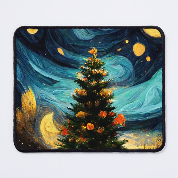 Item preview, Van Gogh Christmas Cat Painting Starry Night Remake designed and sold by CandyDroidMerch.
