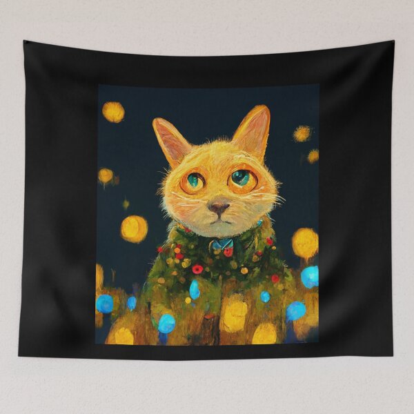 Artikelvorschau, Van Gogh Weihnachtskatzengemälde Sternennacht Remake entworfen und verkauft von CandyDroidMerch.