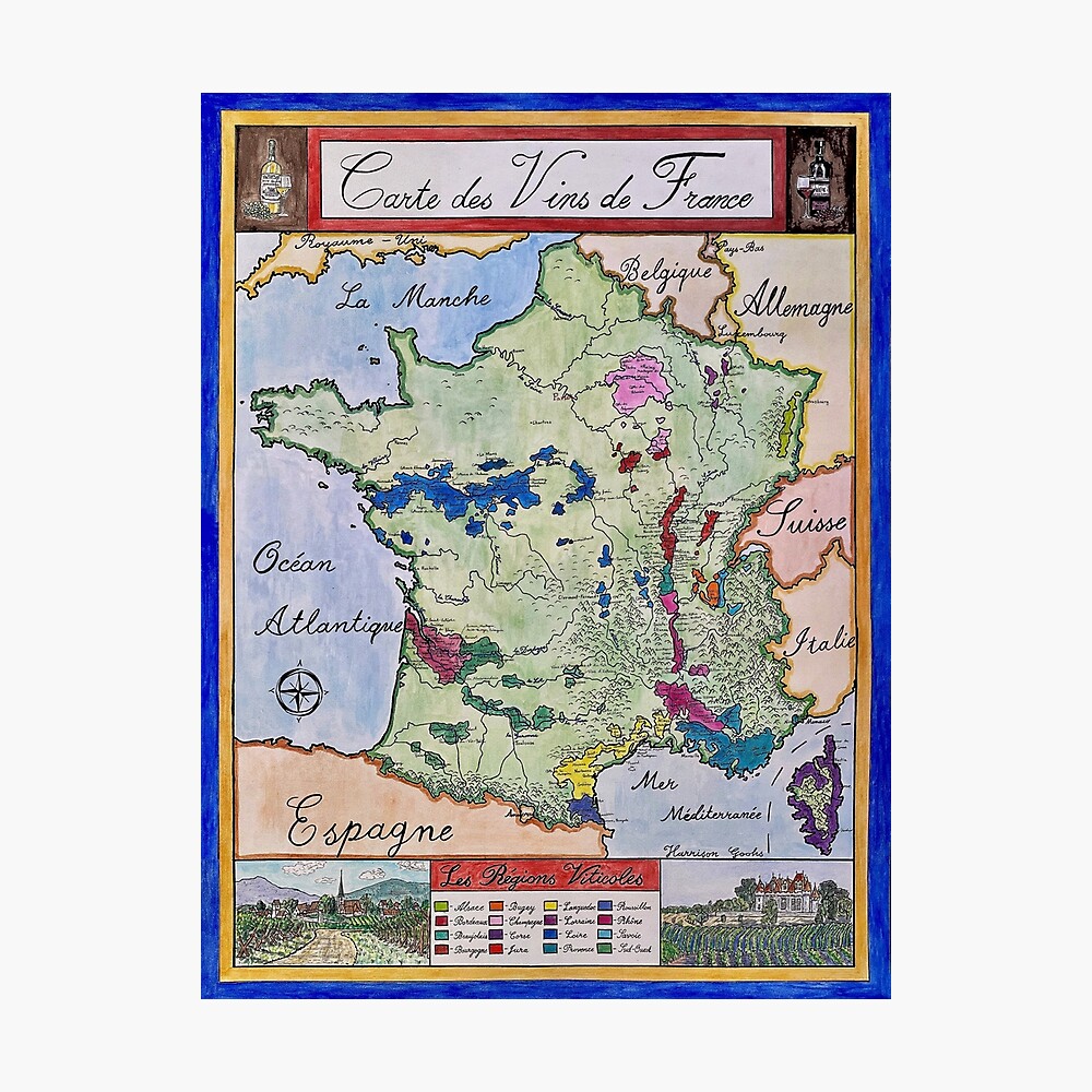 French Map Of Wine Regions And Vineyards Poster for Sale by donnagonzales