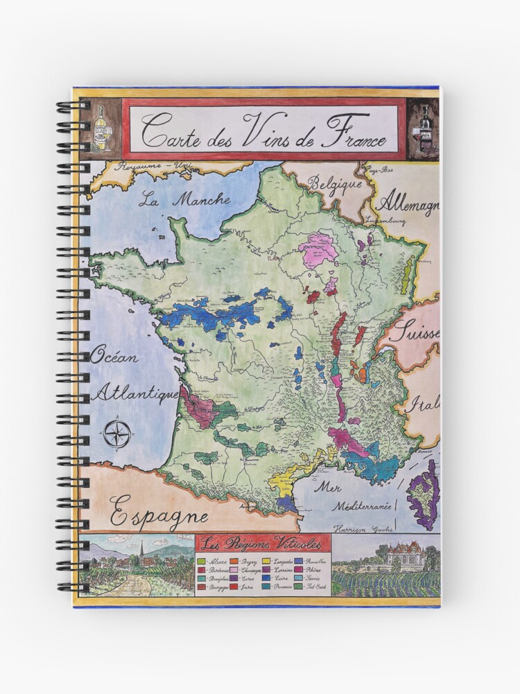Wine Map of France; Viticulture in France Spiral Notebook for Sale by  CartographCraft
