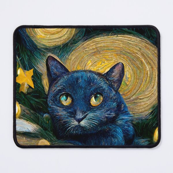 Item preview, Van Gogh Christmas Cat Painting Starry Night Remake designed and sold by CandyDroidMerch.