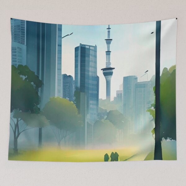 Item preview, Auckland Skyline Watercolour Painting designed and sold by Places On Earth.