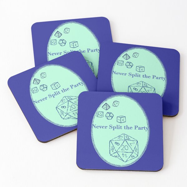 Item preview, Never Split the Party Blue Text on Green Badge - TTRPG designed and sold by jolabrese.