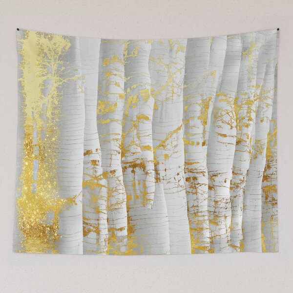 Aperçu de l'œuvre Golden Birch, forêt de bouleaux impressionniste abstraite créée et vendue par Glimmersmith.