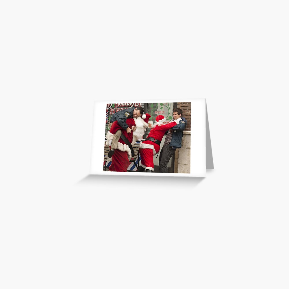 "Funny Christmas Fighting with Santa Claus" Greeting Card for Sale by