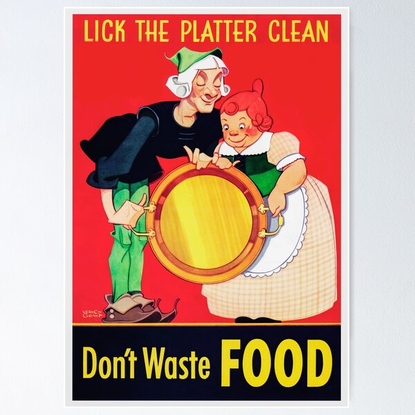 Item preview, Beautifully restored reprint "Lick The Platter Clean" Jack Spratt and wife propaganda print - black designed and sold by Vintage Poster Supply Company.