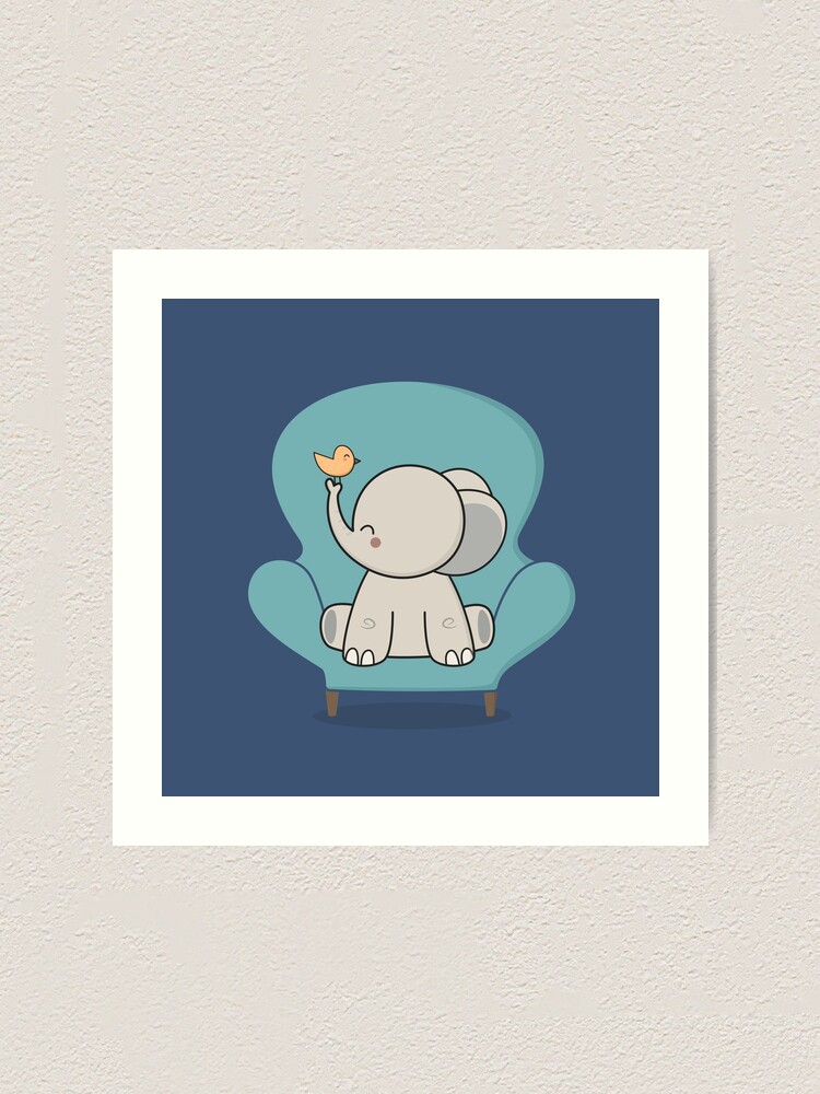 Kawaii Cute Panda and Elephant Art Print by Wordsberry