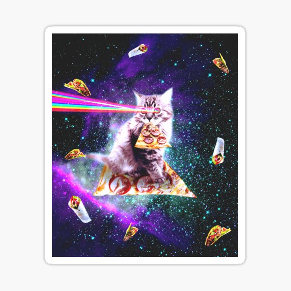 Outer Space Pizza Cat - Rainbow Laser, Taco, Burrito Sticker