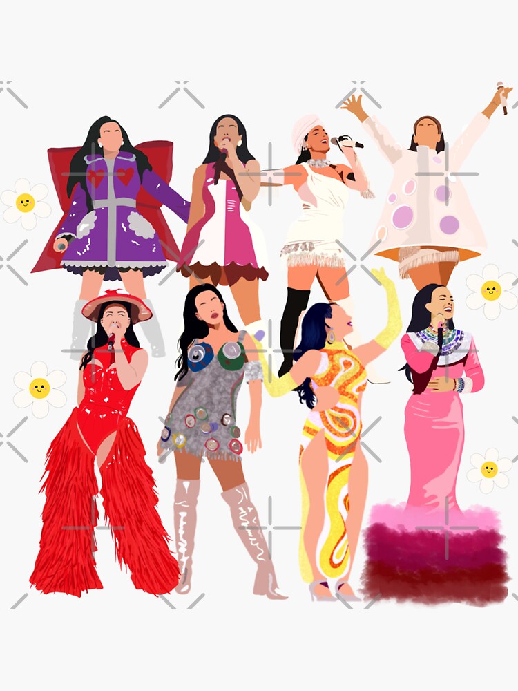 "Katy Perry PLAY Character Illustrations with Daisies" Sticker for Sale