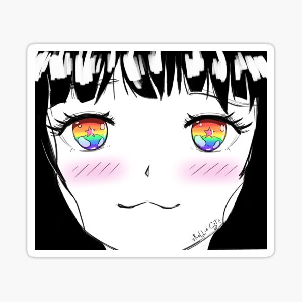 Kawaii anime girl with rainbow eyes for pride Sticker