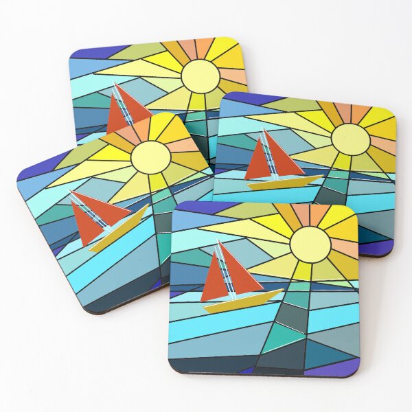 Item preview, Geometric colorful pattern - boat on the sea designed and sold by AlinaSCorner.