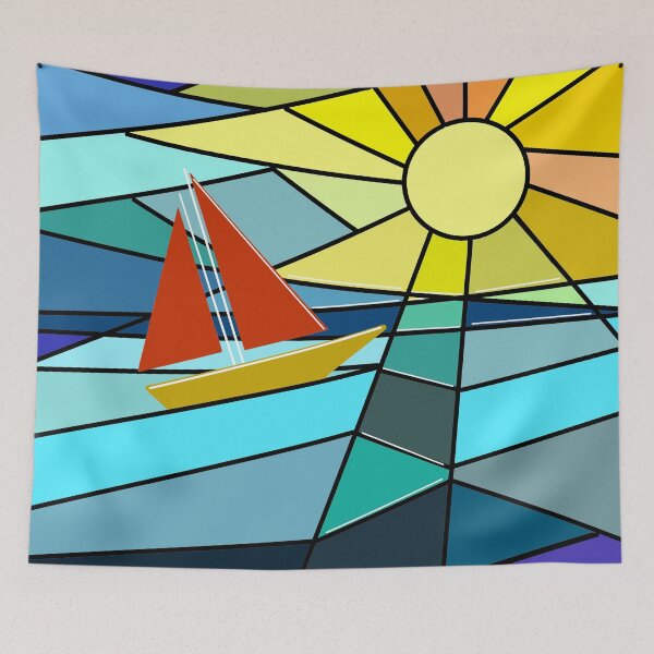 Item preview, Geometric colorful pattern - boat on the sea designed and sold by AlinaSCorner.