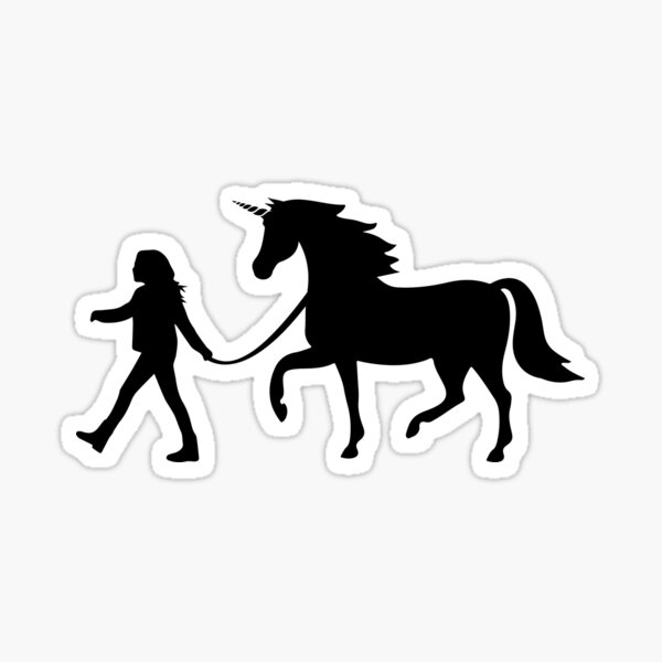 Girl Walking Unicorn Silhouette Sticker