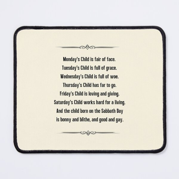 Item preview, Monday's Child Traditional Poem designed and sold by FunnyFactDesign.