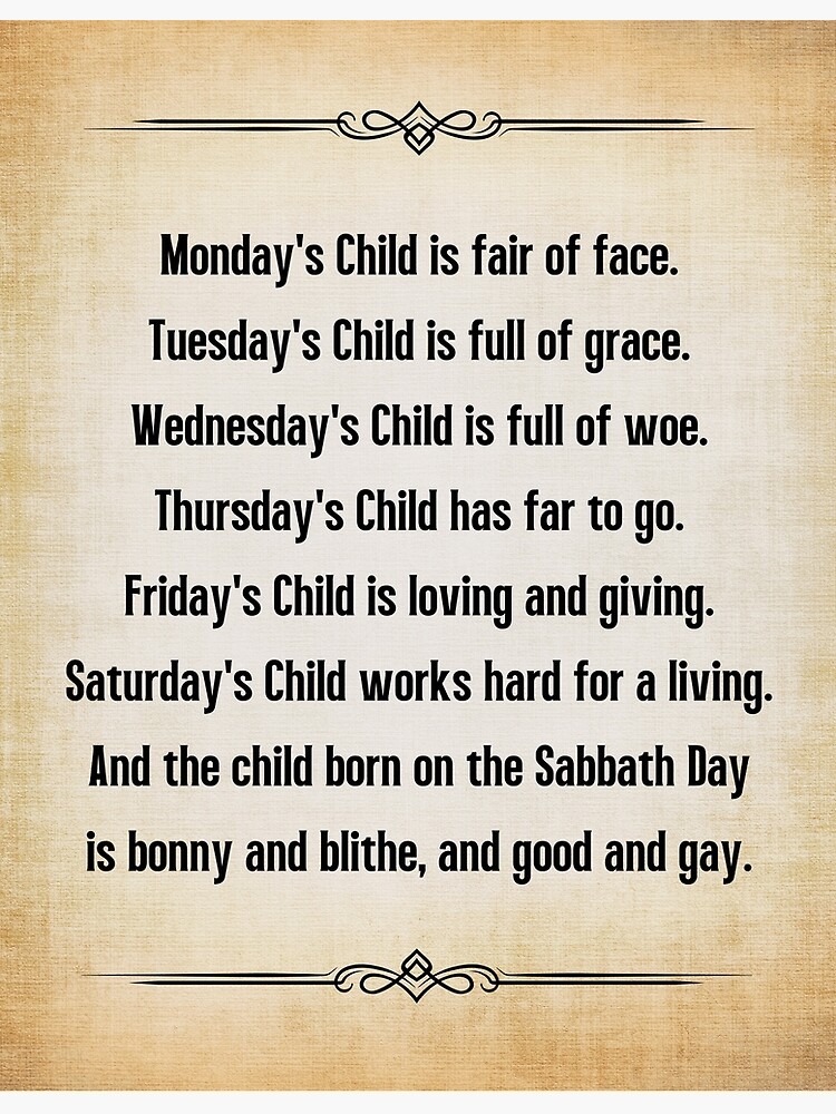 Monday's Child Traditional Poem Photographic Print