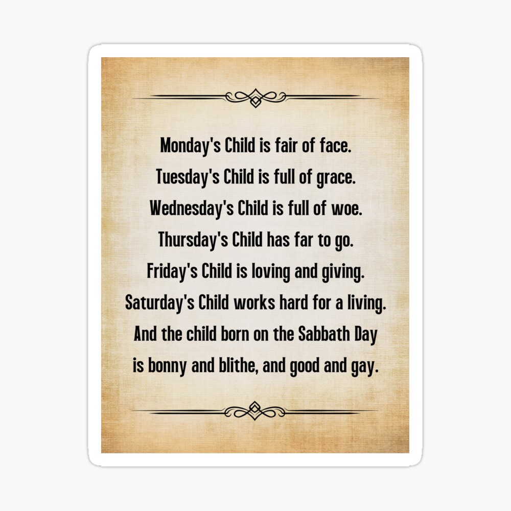 Monday's Child Traditional Poem Photographic Print