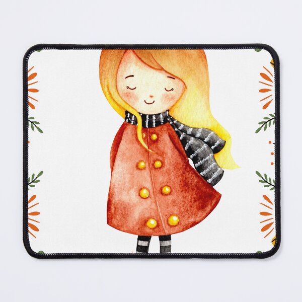 The Golden Cute Girl in Red Coat Mouse Pad