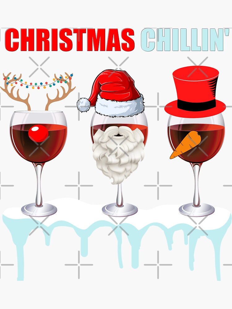 Wine Glass Christmas Santa Hat Reindeer Funny Christmas Gift - Christmas  Wine - Sticker