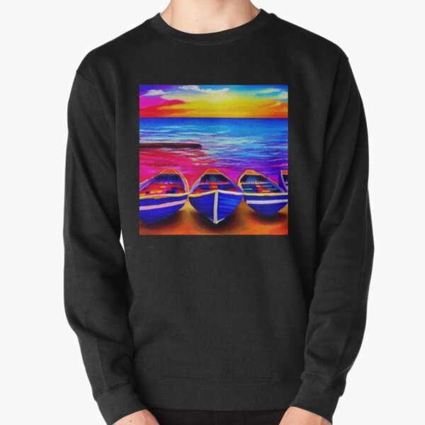 Small Boats on a Colorful Beach Pullover Sweatshirt