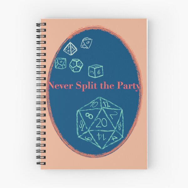 Item preview, Never Split the Party Peach Text on Navy Badge - TTRPG designed and sold by jolabrese.