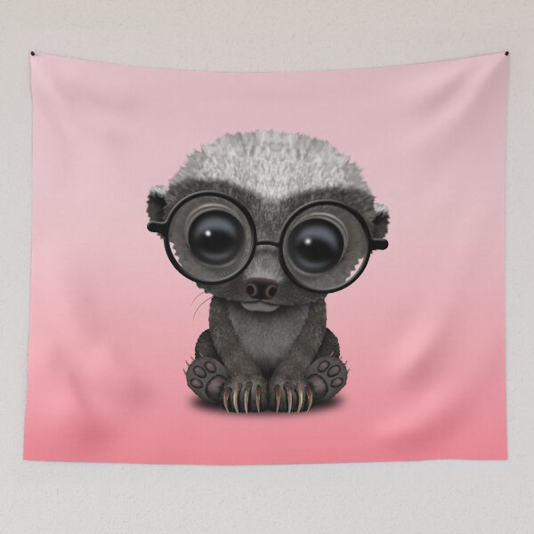 Item preview, Cute Nerdy Honey Badger Wearing Glasses on Pink designed and sold by JeffBartels.
