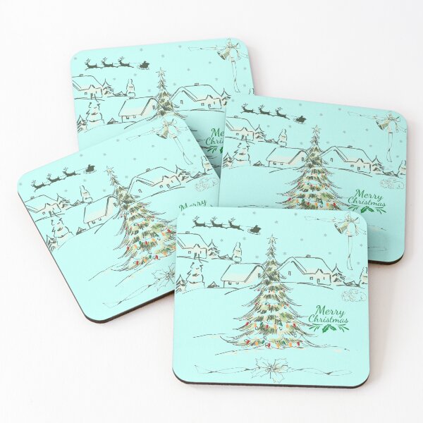 Item preview, Christmas Christmas Eve Landscape, illustration of a beautiful Christmas tree surrounded by cabins and beautiful snow covered mountains. designed and sold by Malogue.