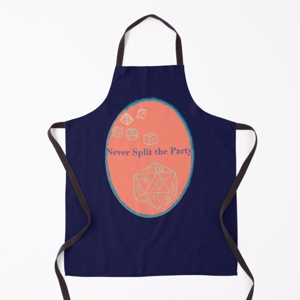 Item preview, Never Split the Party Blue Text on Peach Badge - TTRPG designed and sold by jolabrese.