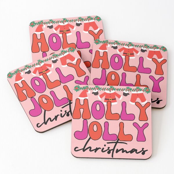 Item preview, Holly Jolly Christmas pink and red retro 70s aesthetic designed and sold by LaurenPittaway.