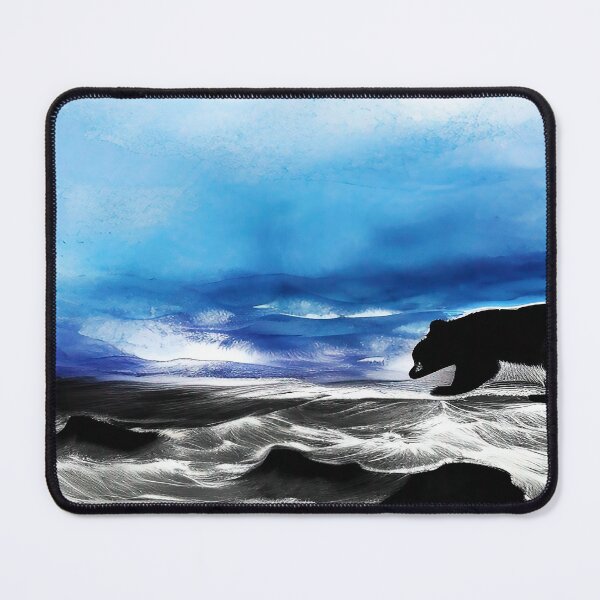 Item preview, Black Bear at the Ocean with Misty Blue Sky Background designed and sold by deniselynnimage.