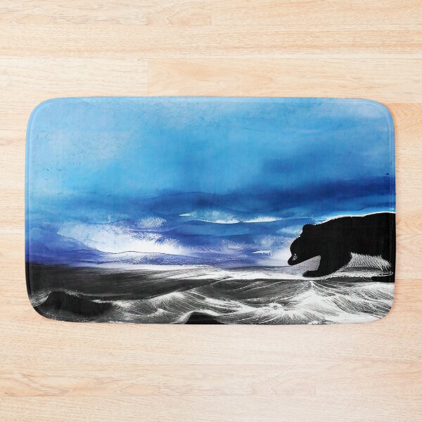 Item preview, Black Bear at the Ocean with Misty Blue Sky Background designed and sold by deniselynnimage.