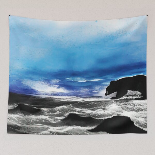 Item preview, Black Bear at the Ocean with Misty Blue Sky Background designed and sold by deniselynnimage.