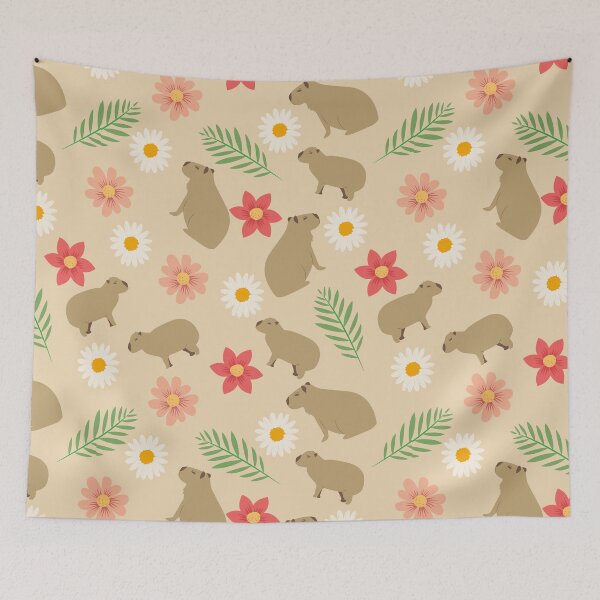 Item preview, Capybaras with flowers pink pattern designed and sold by ArlacV.