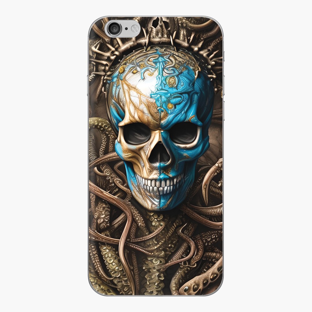 Blue and Gold Skull | Skull and Tentacles Artwork | Armored Skull |  Dystopian Skull | Warrior Skull | Poster