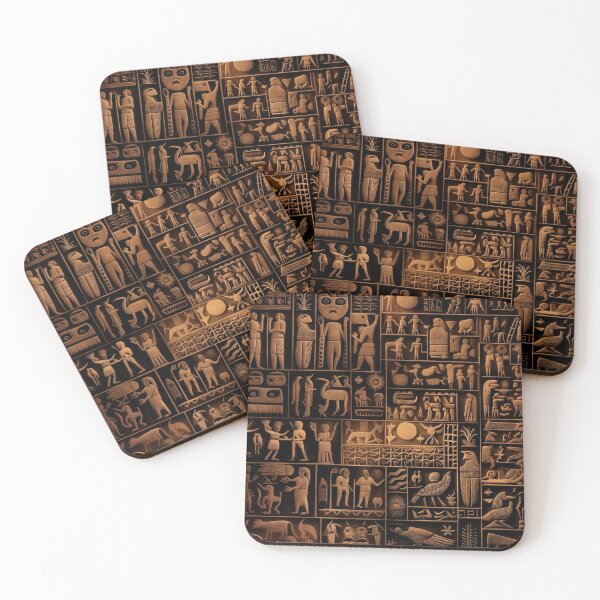 Item preview, Ancient Sumerian pictographs of olden rituals and people a black and orange pattern designed and sold by ArtifactVault.