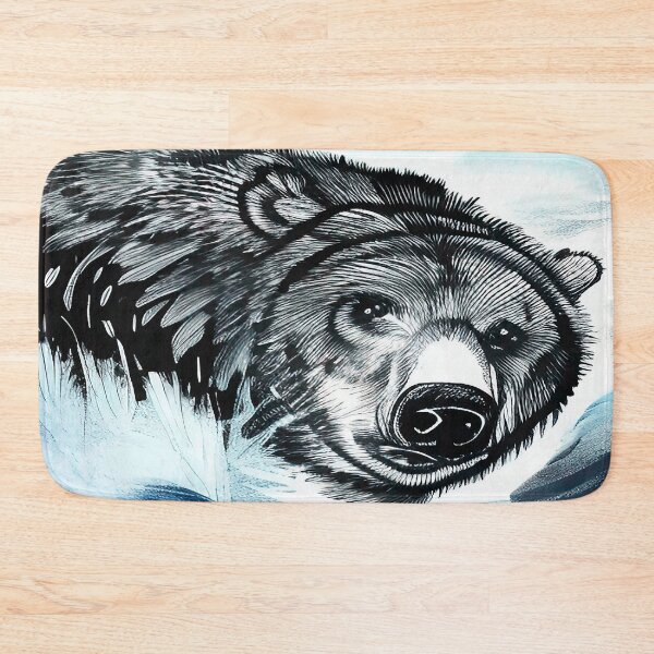 Item preview, Black and White Grizzly Bear Swimming in Cool Blue River Water designed and sold by deniselynnimage.