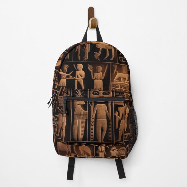 Item preview, Ancient Sumerian pictographs of olden rituals and people a black and orange pattern designed and sold by ArtifactVault.