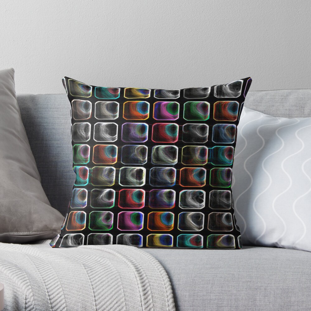 BRIGHT CHECKS Rainbow Metallic-CHECKS AND SQUARES ozcushionstoo Throw Pillow